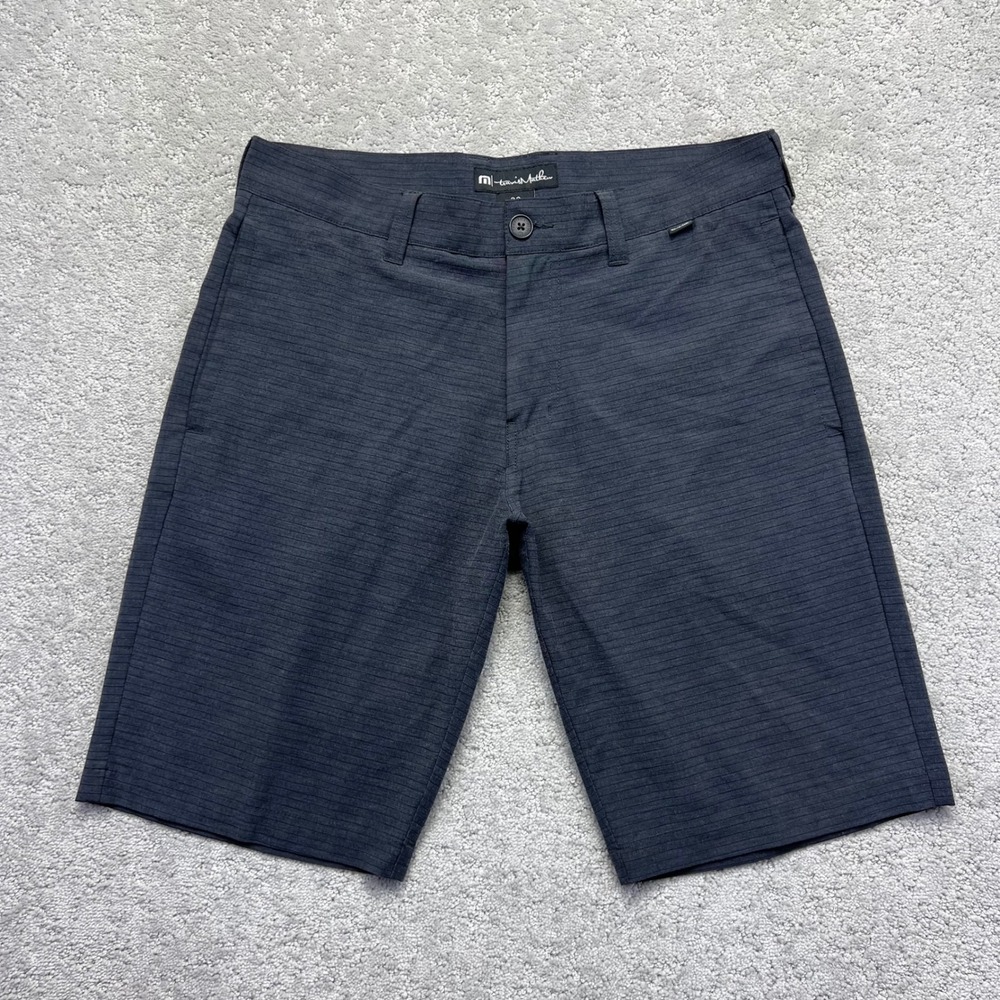 TravisMathew Golf Shorts Mens 33 Grey Striped Stretch Chino Prestige Performance
